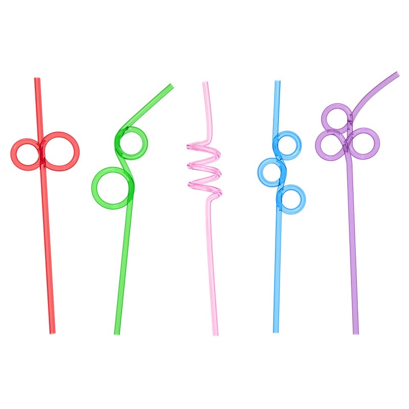 Fiesta First 20 Premium Long Crazy Silly Straws Assorted, Twisty Twirly Fun Colorful Party Spiral Drinking Straws, Recyclable Plastic BPA Free Reusable, Loop Curly Swirly - Image 1